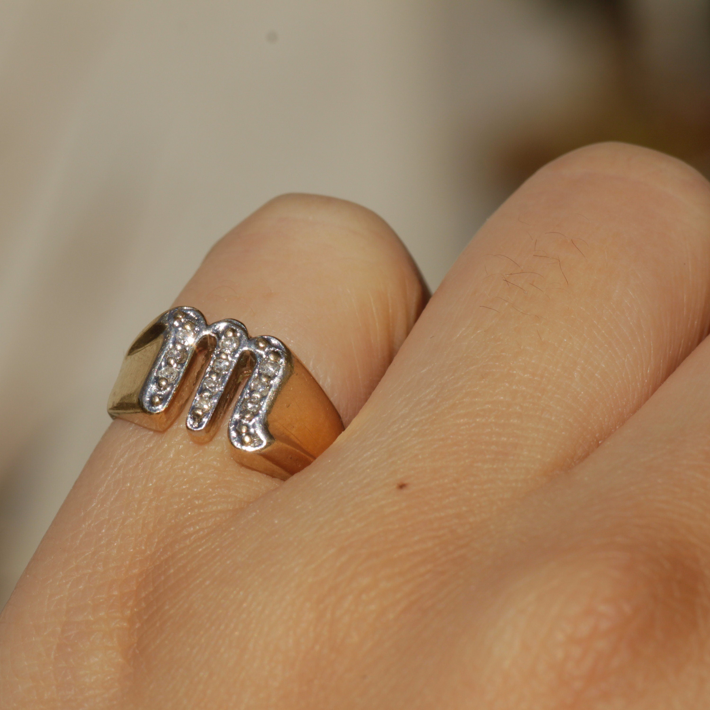 Vintage M Signet Ring 10k Gold Sz 4