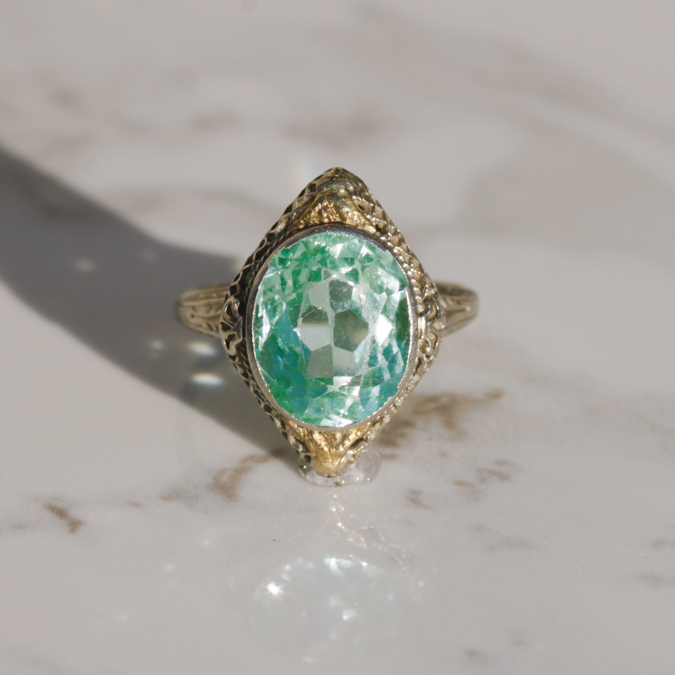Art Deco Filigree Lab Spinel Ring 14k Gold Sz 7
