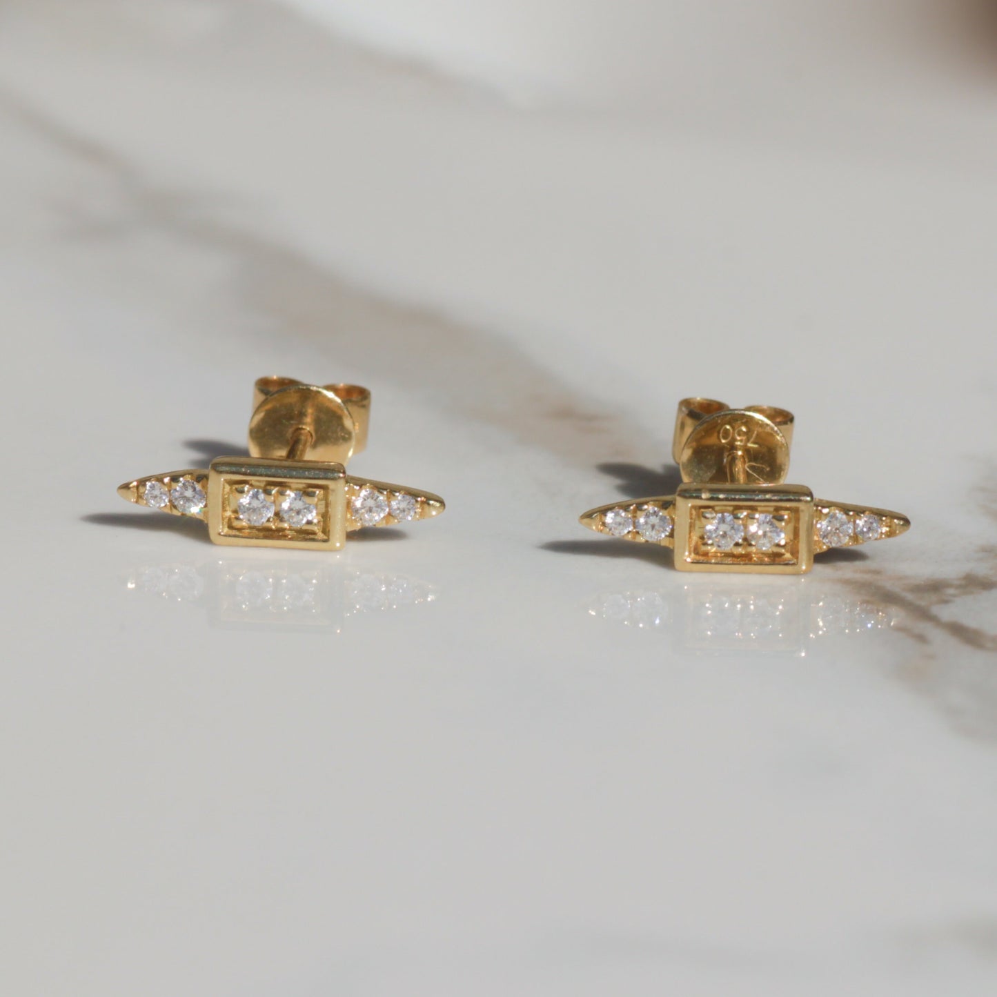 Estate Pave Diamond Bar Stud Earrings 18k