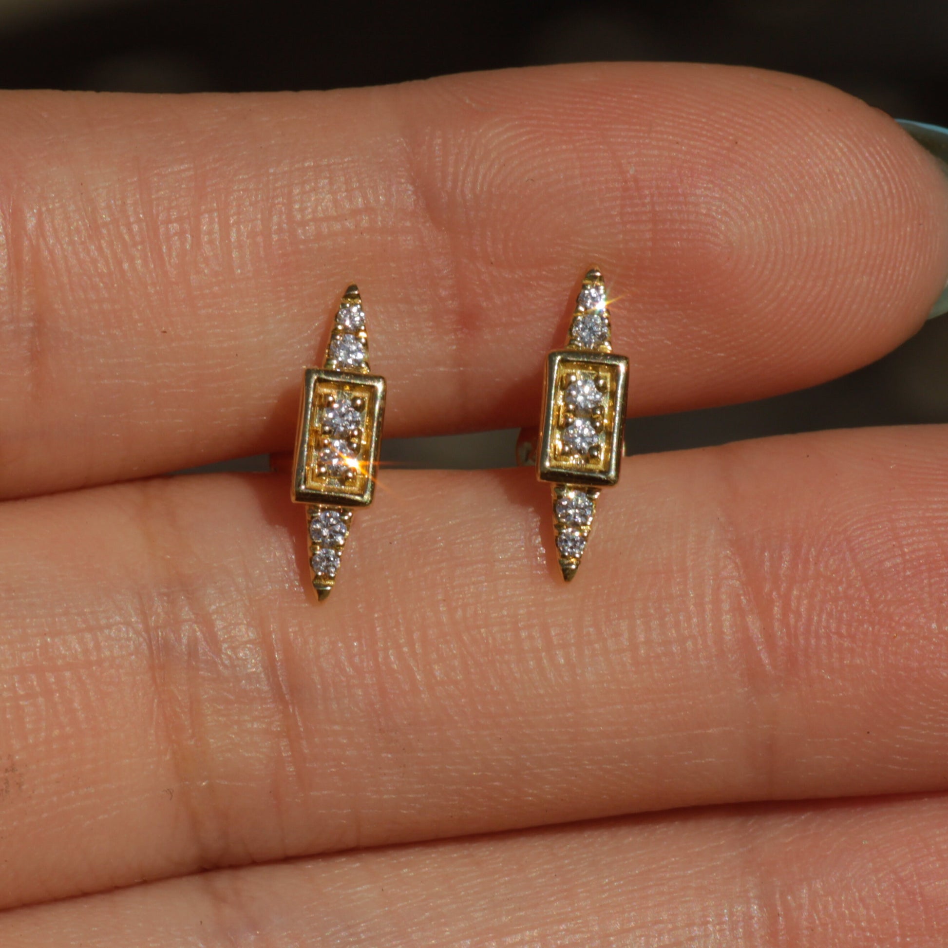 Estate Pave Diamond Bar Stud Earrings 18k