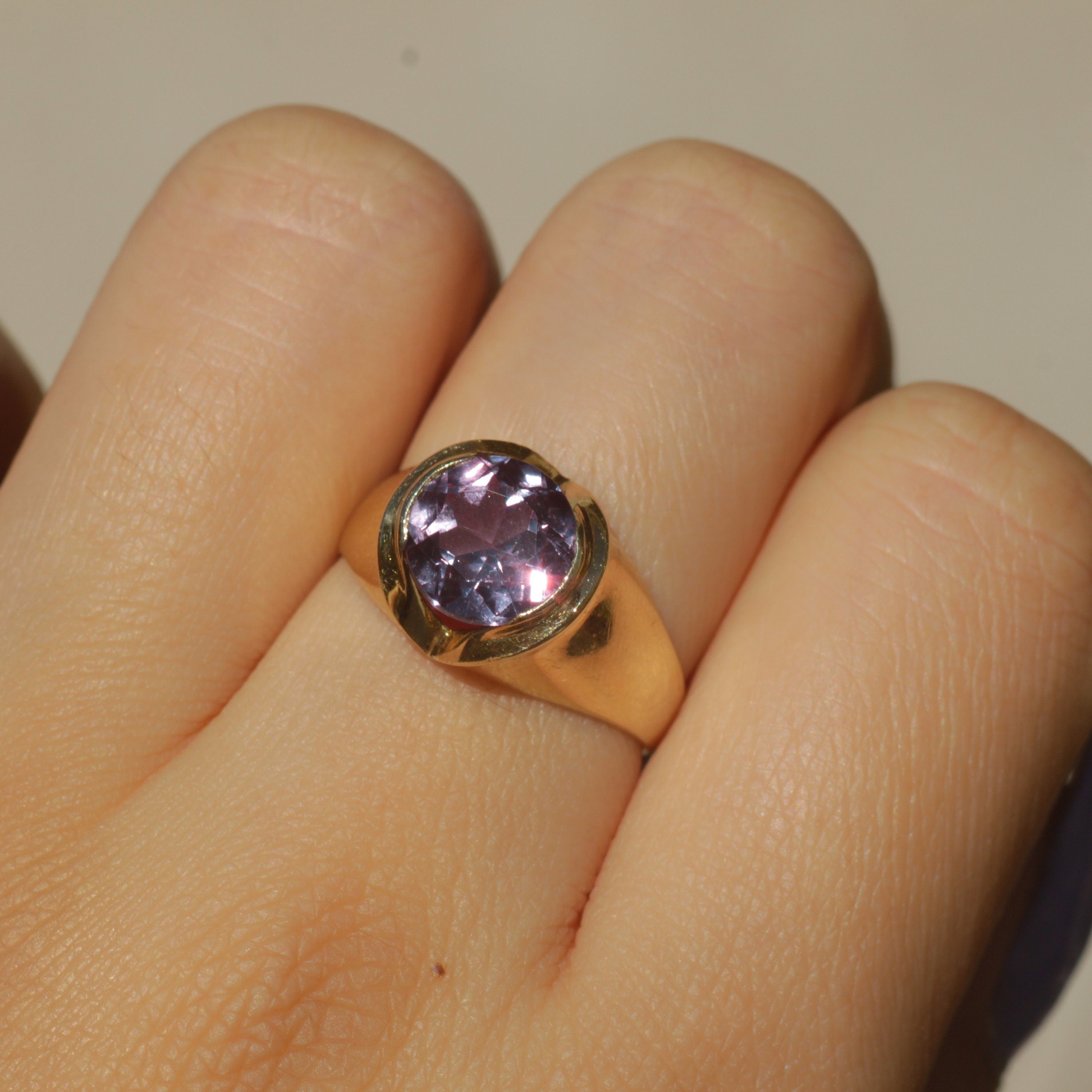 Vintage Lab Color-Changing Sapphire Ring 14k Gold Sz 6