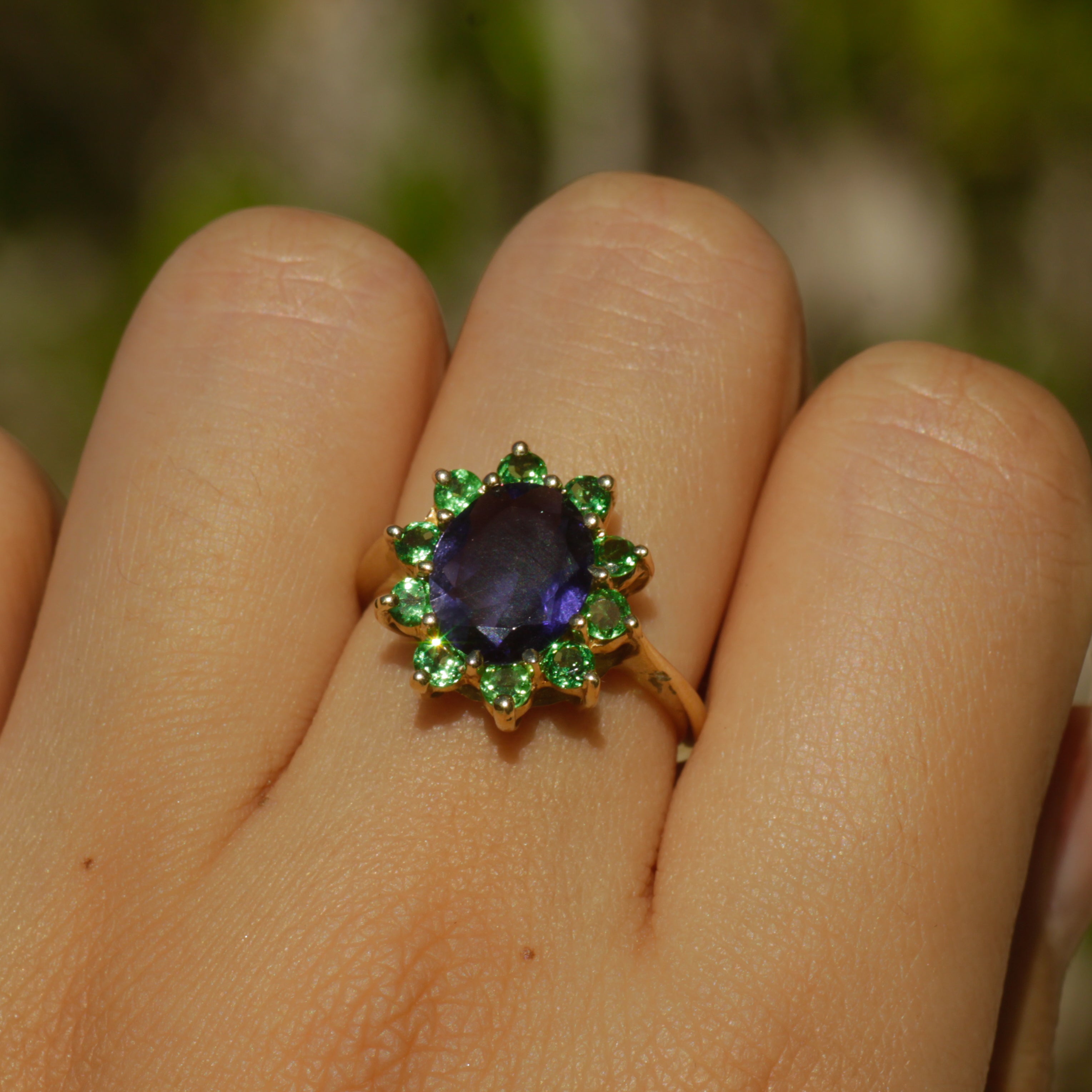 Vintage Iolite & Tsavorite Ring 14k Sz 7