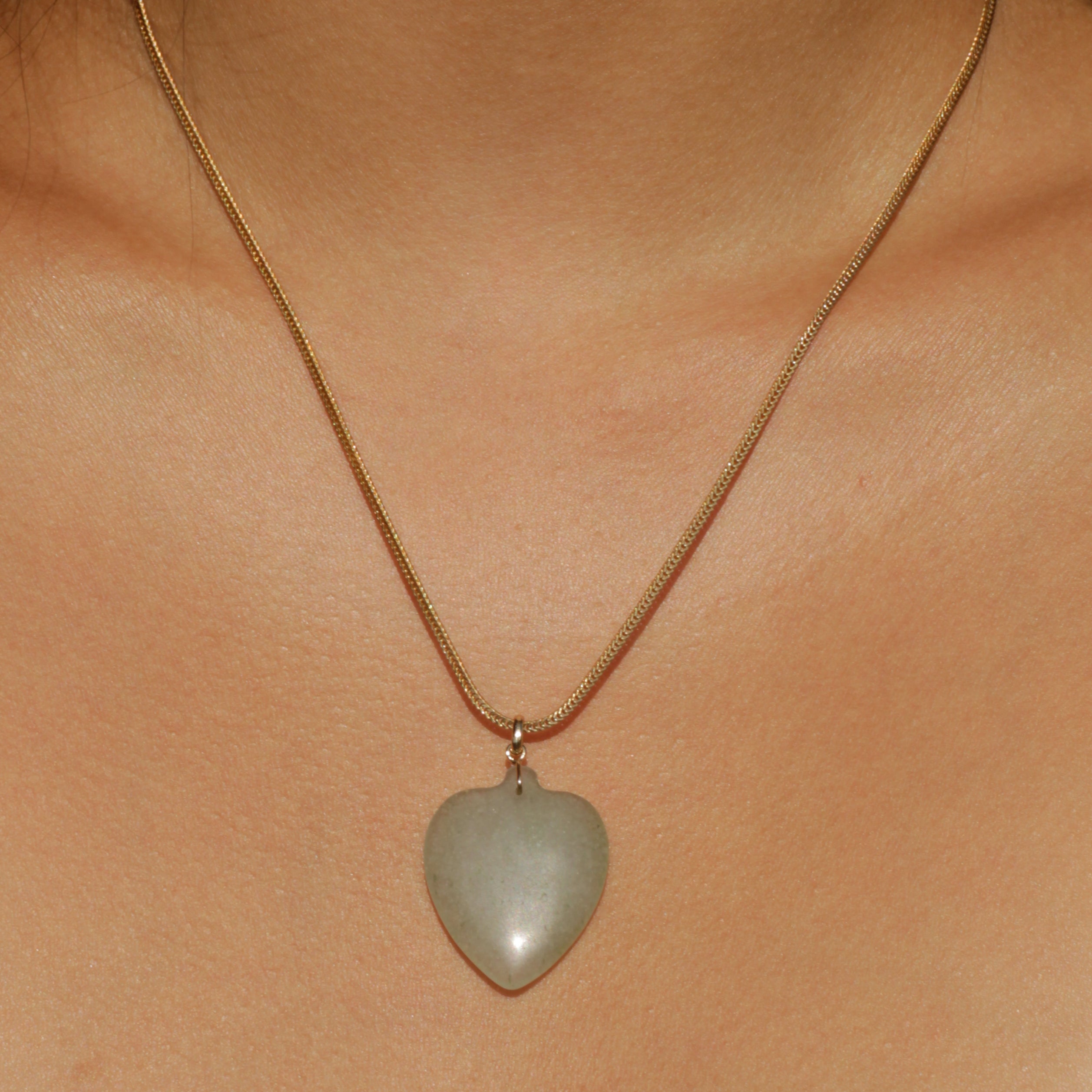 Vintage Jade Heart Pendant 14k