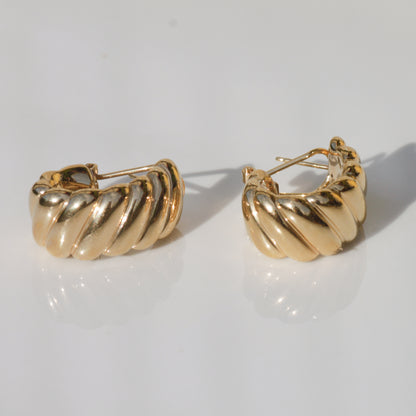 Vintage Chunky Shrimp Hoop Earrings 14k