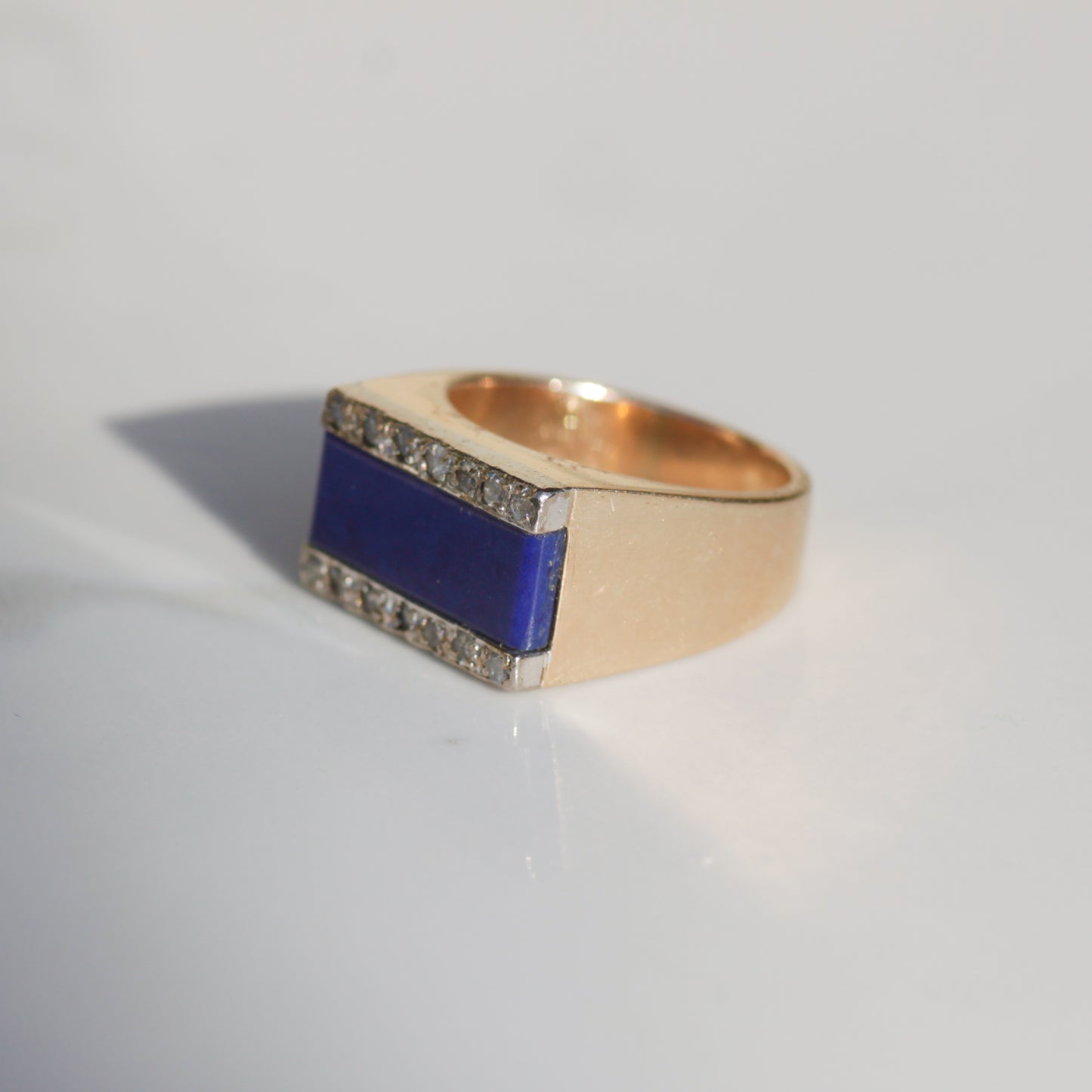 Vintage Lapis and Diamond Signet Ring 14k Gold Sz 6 1/2