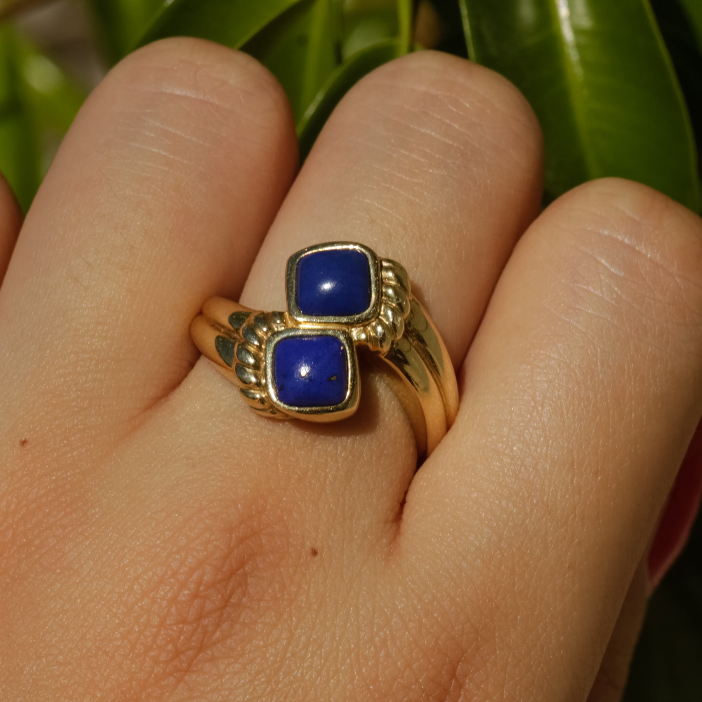Vintage Lapis Crossover Ring 14k Gold Sz 8