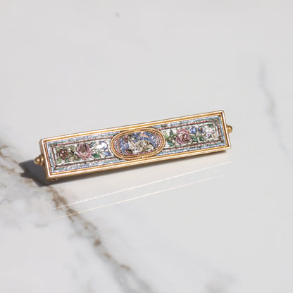 Antique French Micro Mosaic Brooch 18k Gold