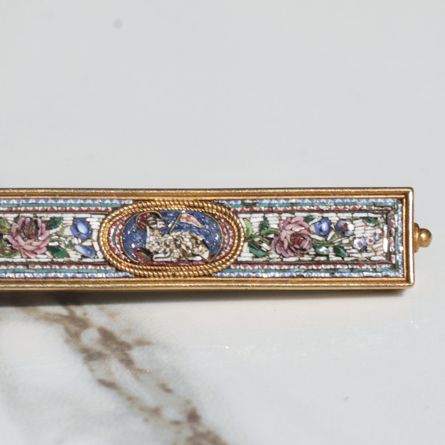 Antique French Micro Mosaic Brooch 18k Gold