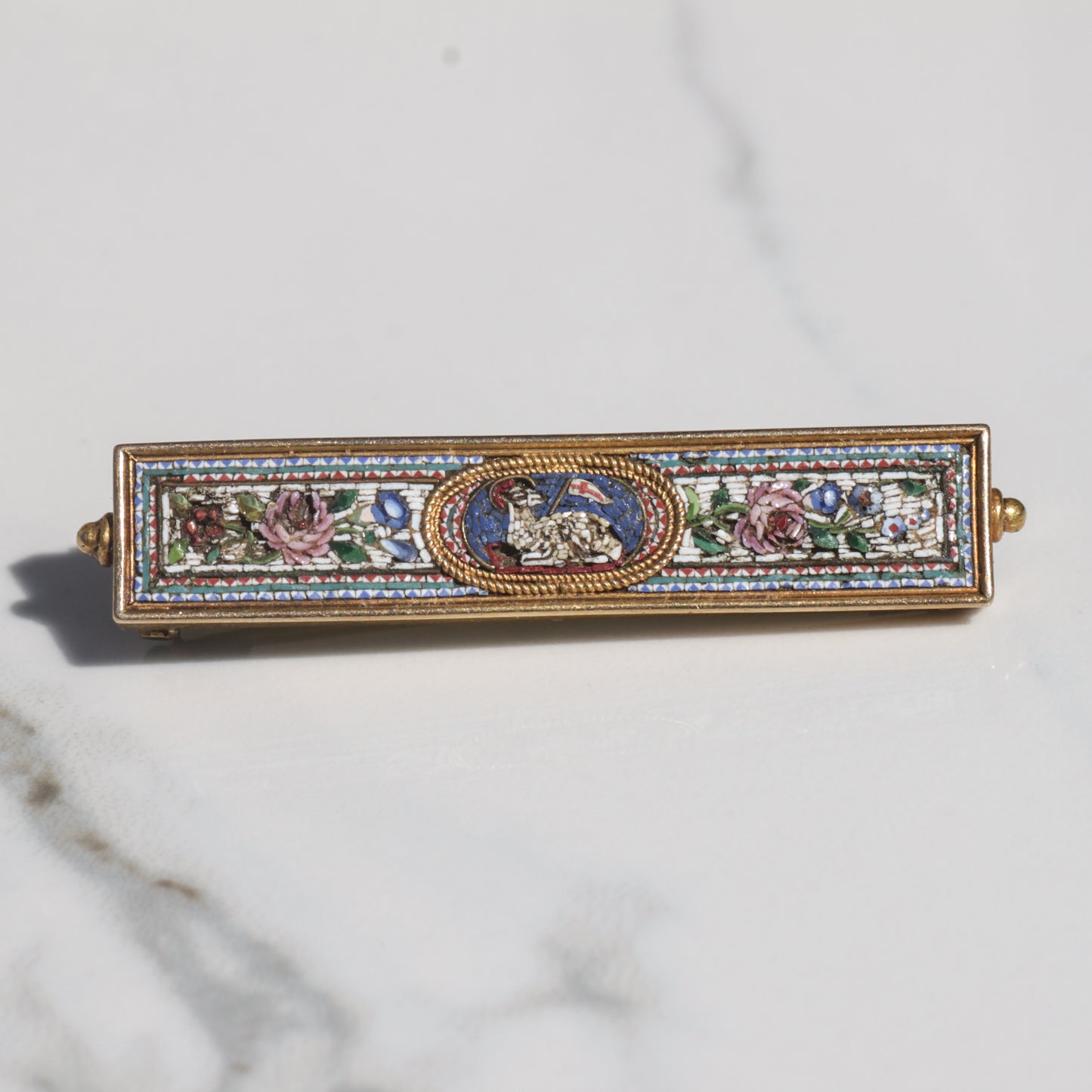 Antique French Micro Mosaic Brooch 18k Gold