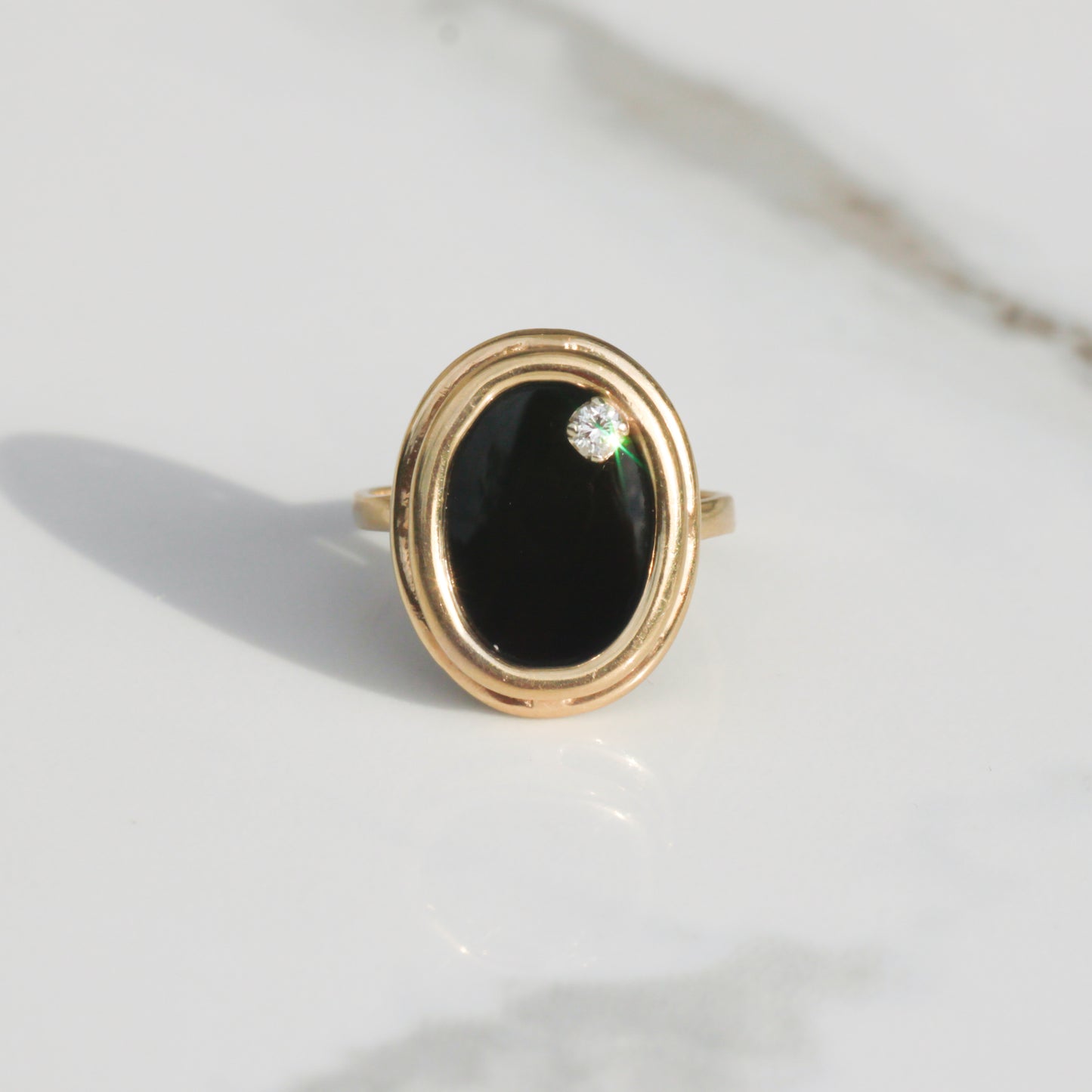 Vintage 14k Diamond + Black Onyx Ring Size 8 1/4