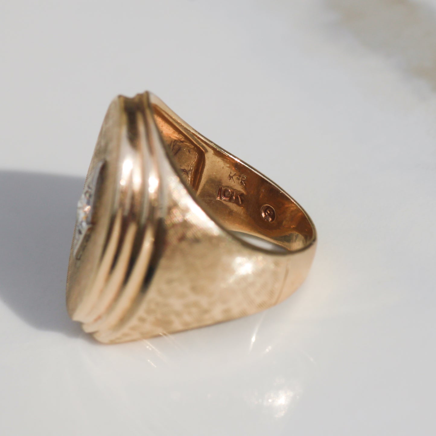 Vintage Chunky Diamond Signet Ring 10k Gold Sz 6 1/4