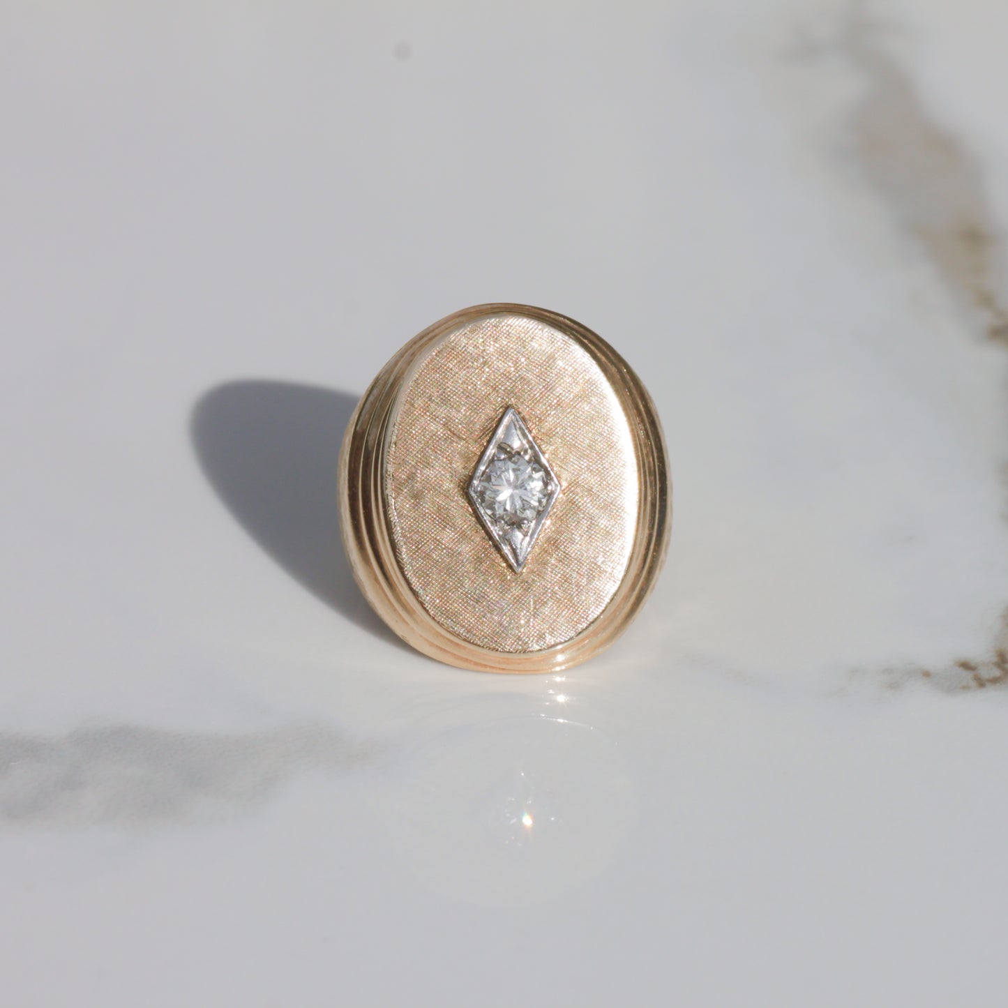 Vintage Chunky Diamond Signet Ring 10k Gold Sz 6 1/4