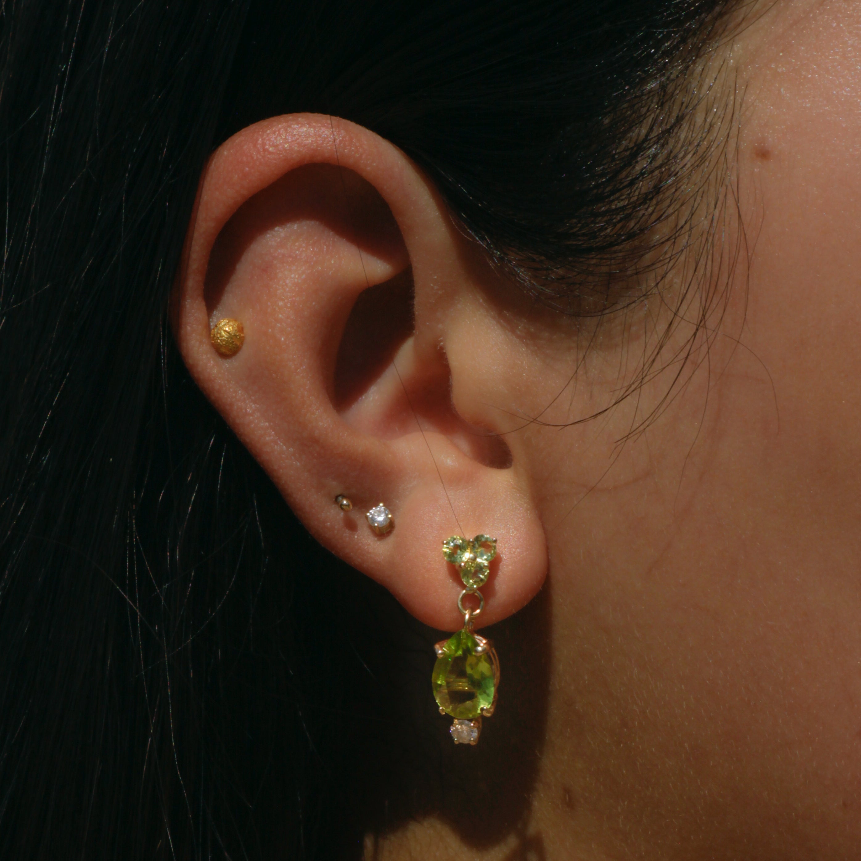 Vintage Diamond and Peridot Drop Earrings 14k