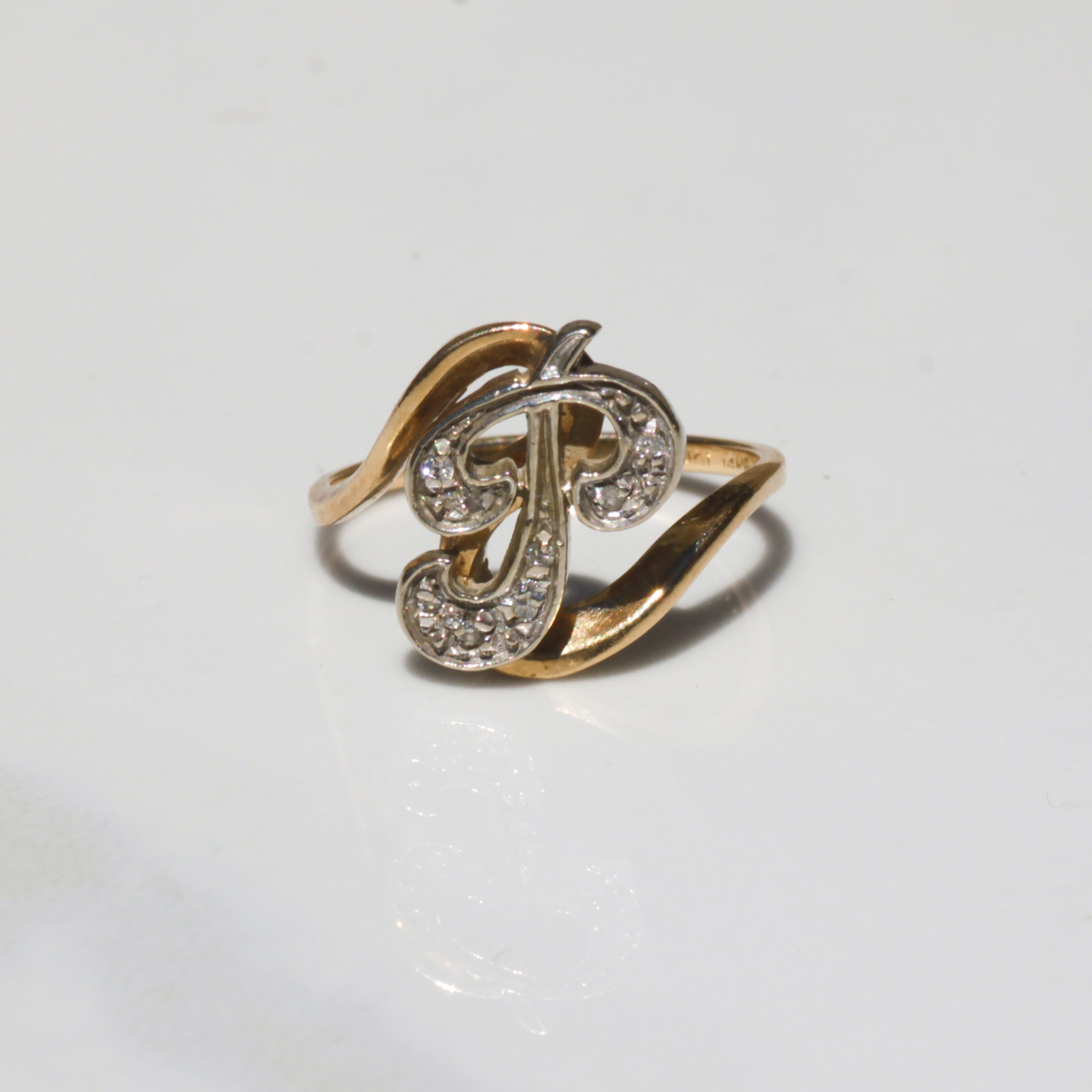 Vintage P Diamond Initial Ring 14k Gold Sz 6