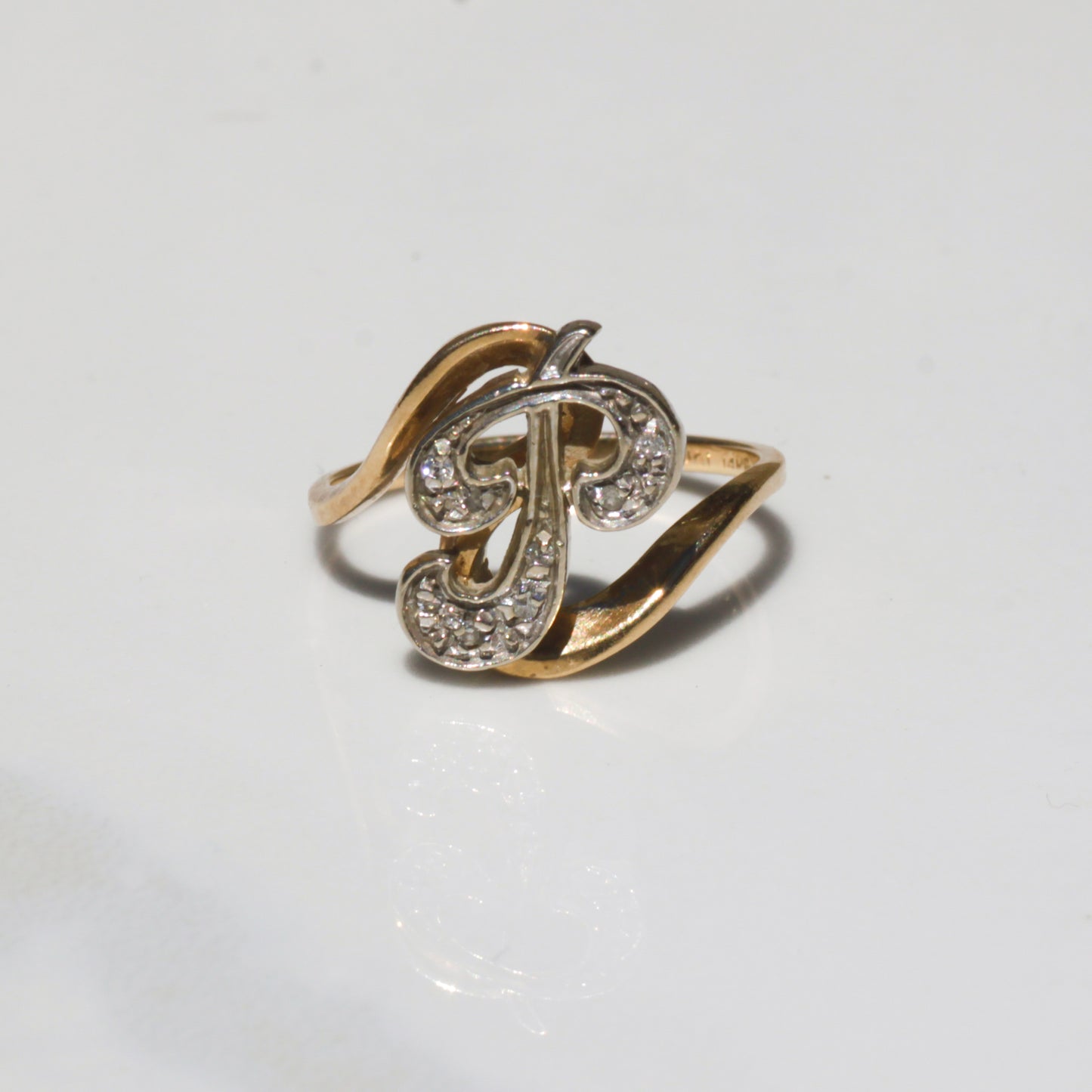 Vintage P Diamond Initial Ring 14k Gold Sz 6