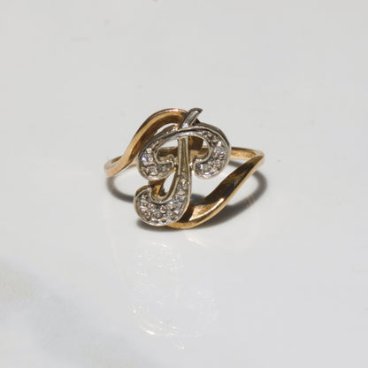 Vintage P Diamond Initial Ring 14k Gold Sz 6