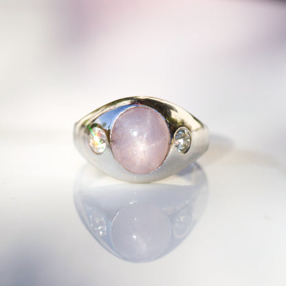 Art Deco Pink Star Sapphire and Diamond Ring 14k Gold Sz 5