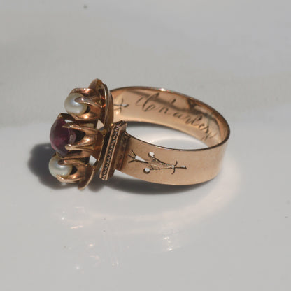 Antique Victorian Garnet and Pearl Ring 10k Gold Sz 6 1/2