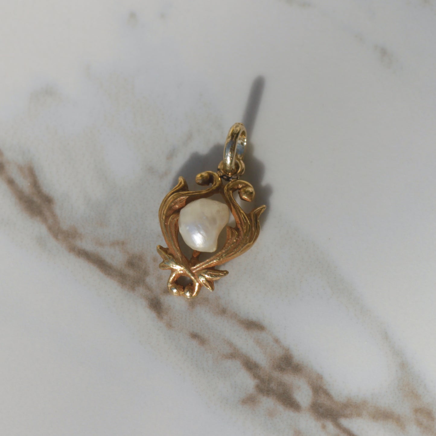 Art Nouveau Baroque Pearl Stick Pin Conversion Pendant 14k Gold