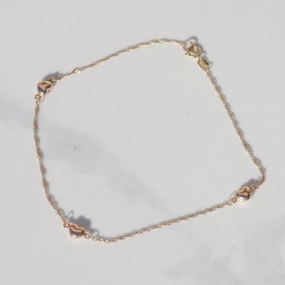 Estate 14k Puffy Heart Anklet 9.5"