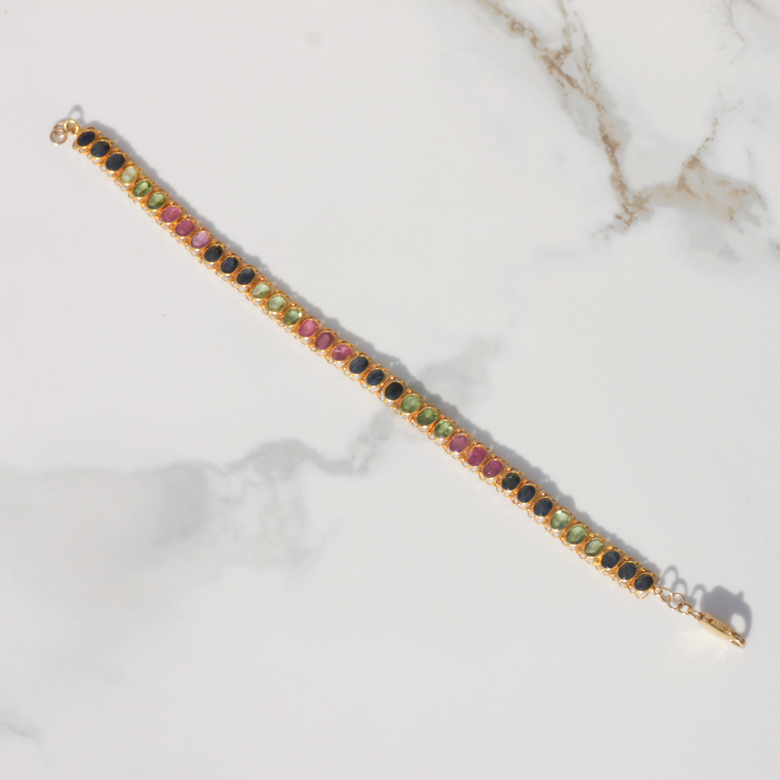 Vintage Blue/Green Sapphire + Ruby Line Bracelet