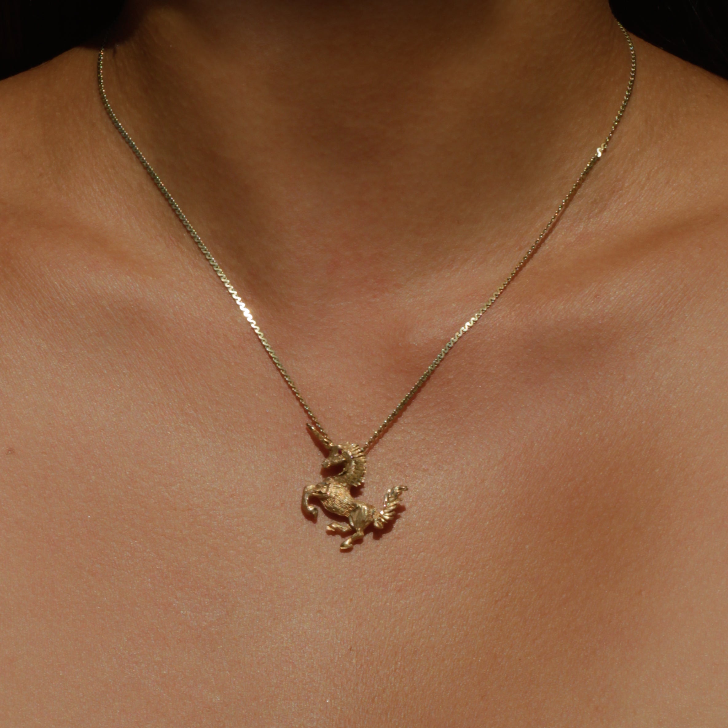 Vintage Unicorn with Ruby Eye Pendant 14k