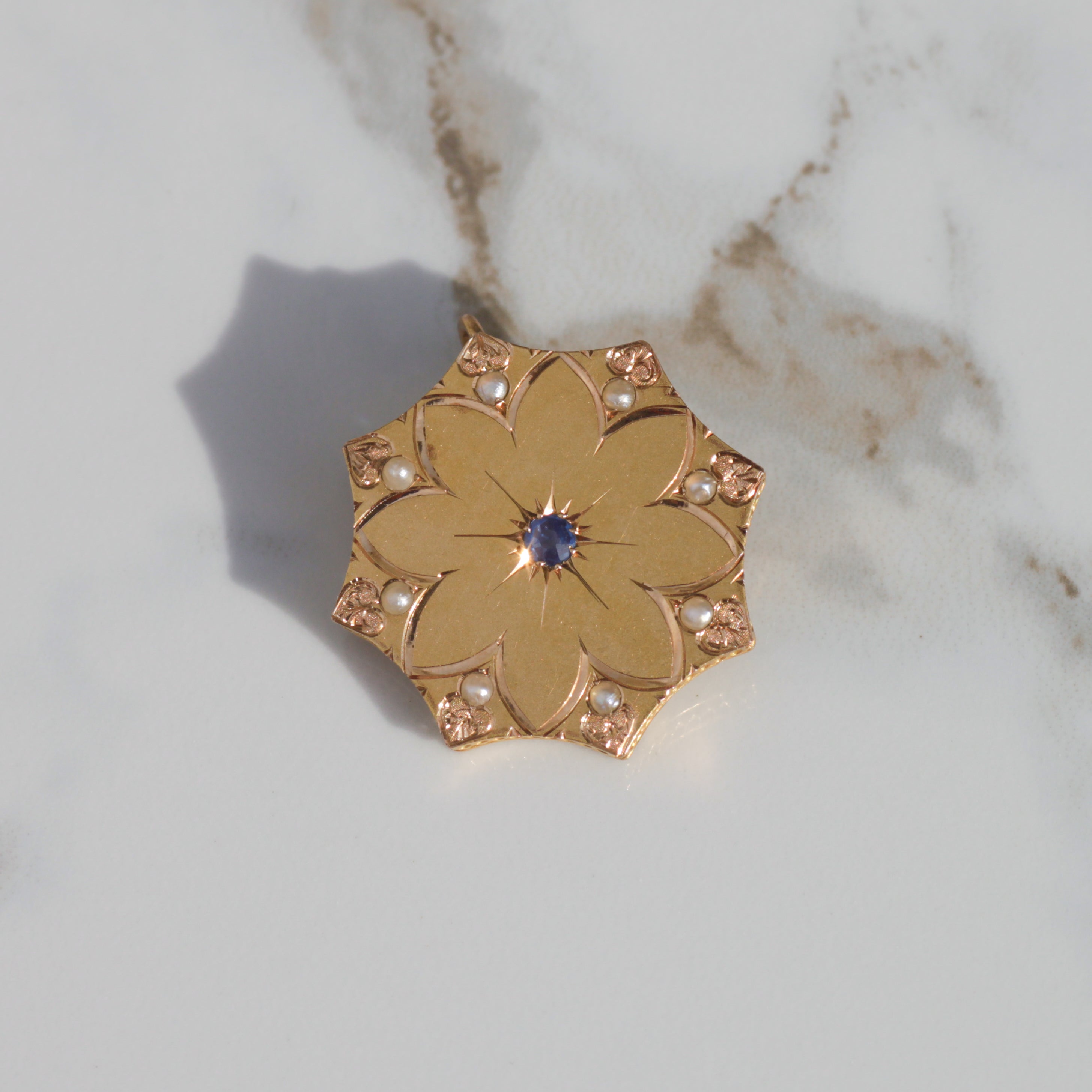 Antique Pearl & Sapphire Geometric Pendant