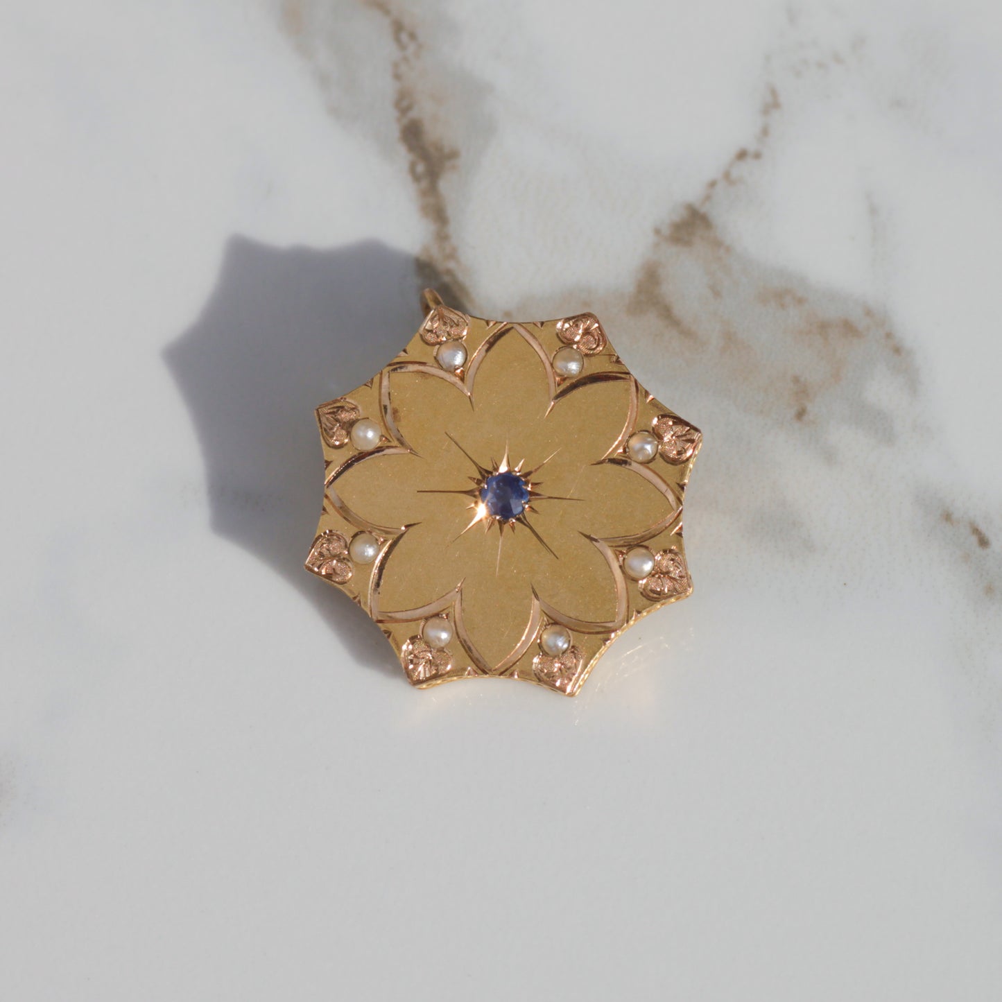 Antique Pearl & Sapphire Geometric Pendant 18k