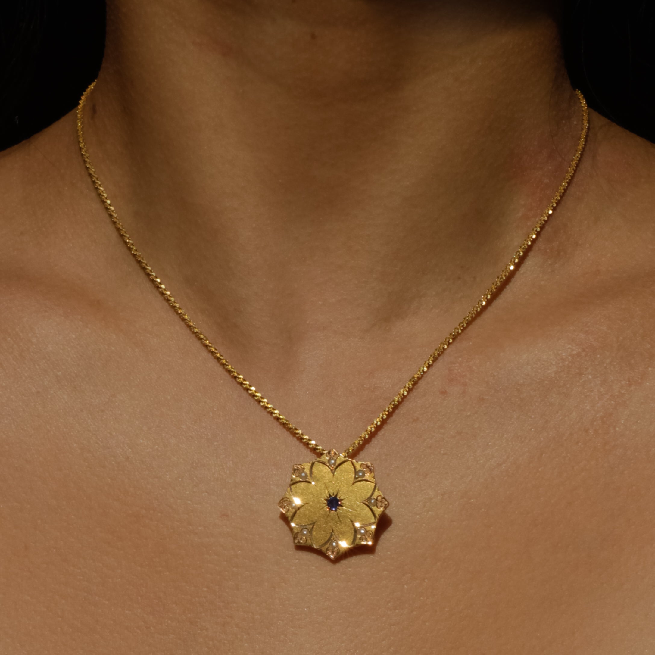 Antique Pearl & Sapphire Geometric Pendant