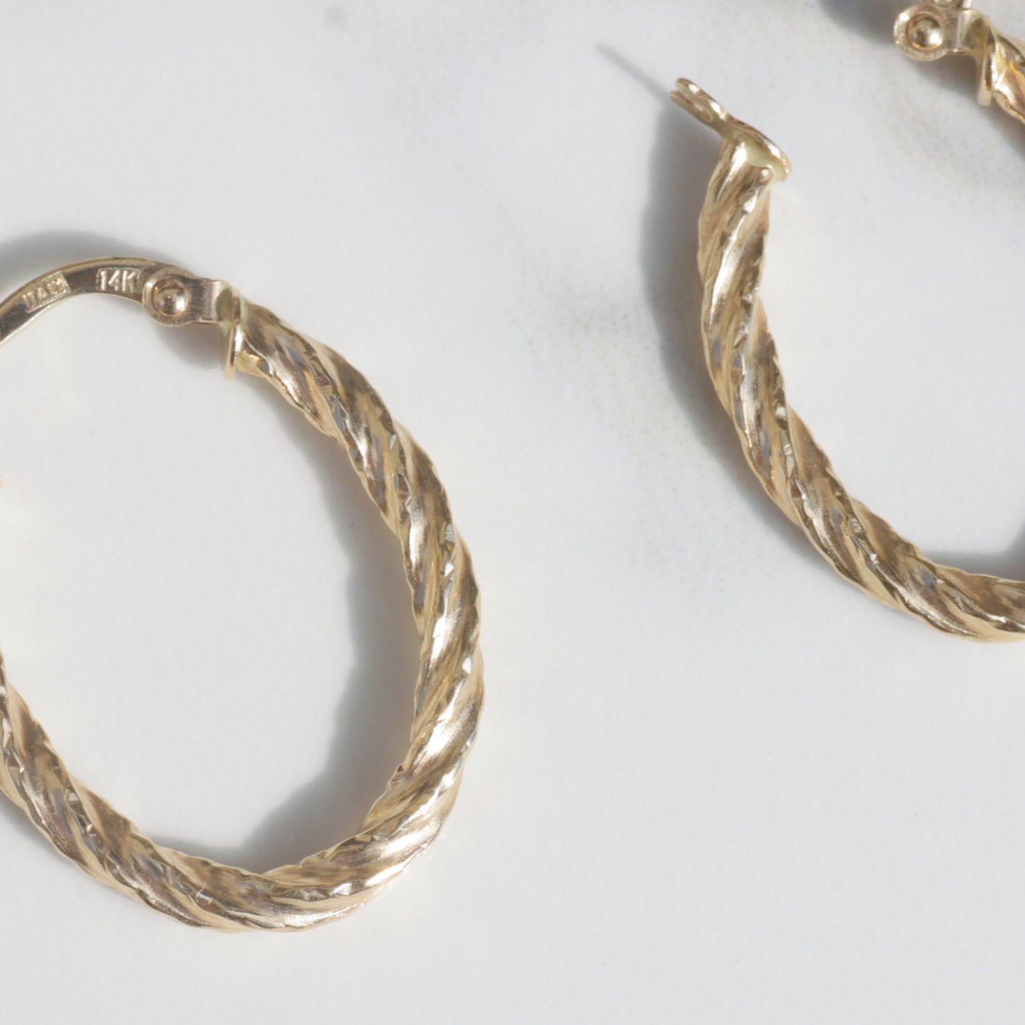 Vintage Twisted Oval Hoop Earrings 14k