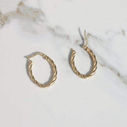 Vintage Twisted Oval Hoop Earrings 14k