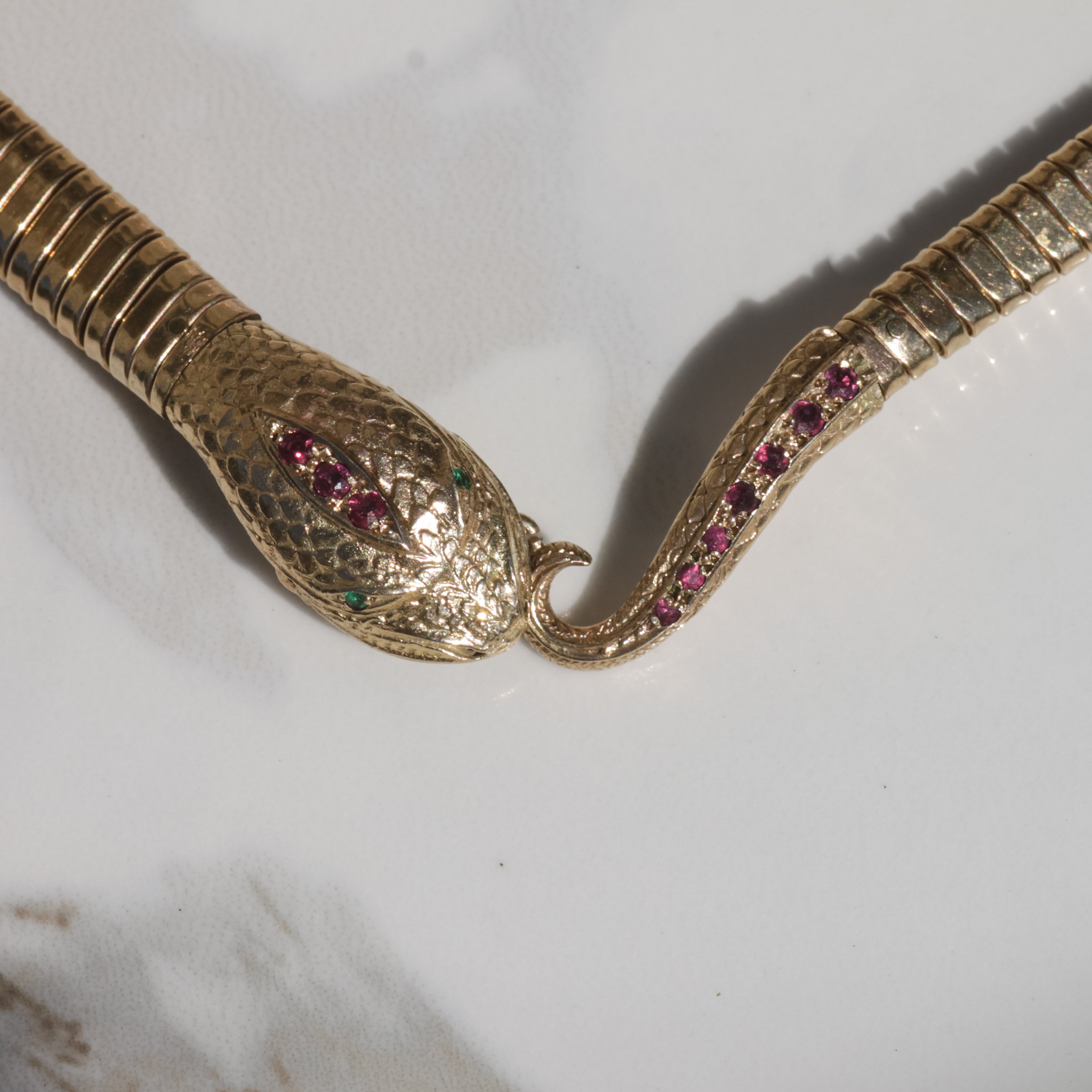Vintage Ruby + Emerald Snake Tubogas Collar
