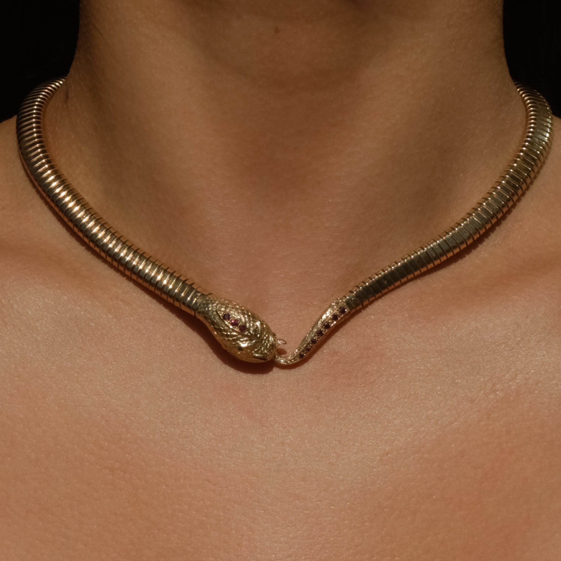 Vintage Ruby + Emerald Snake Tubogas Collar