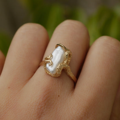 Vintage Baroque Pearl Ring 14k Sz 7 3/4