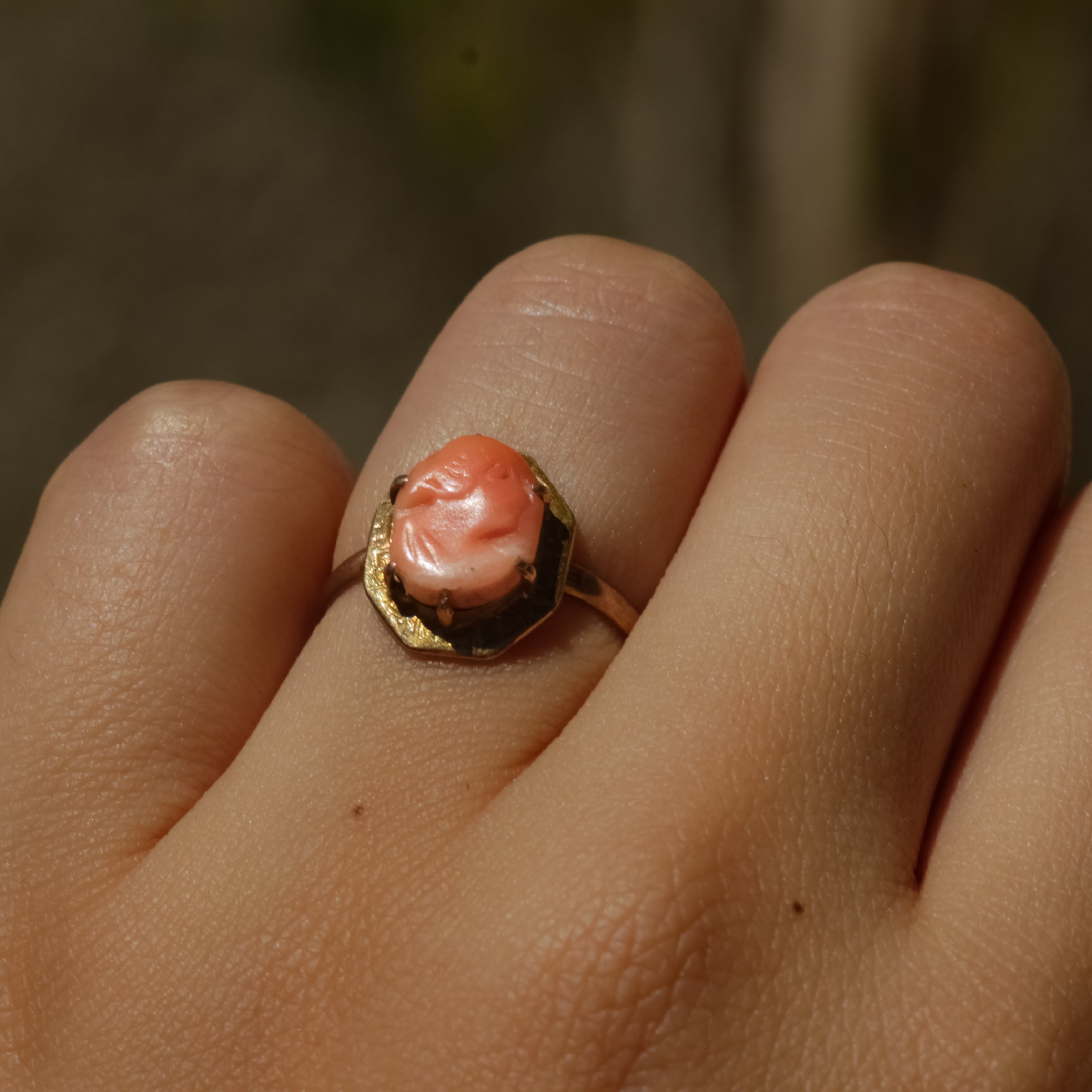 Antique Victorian Coral Cameo Ring 10k Gold Sz 4 1/4