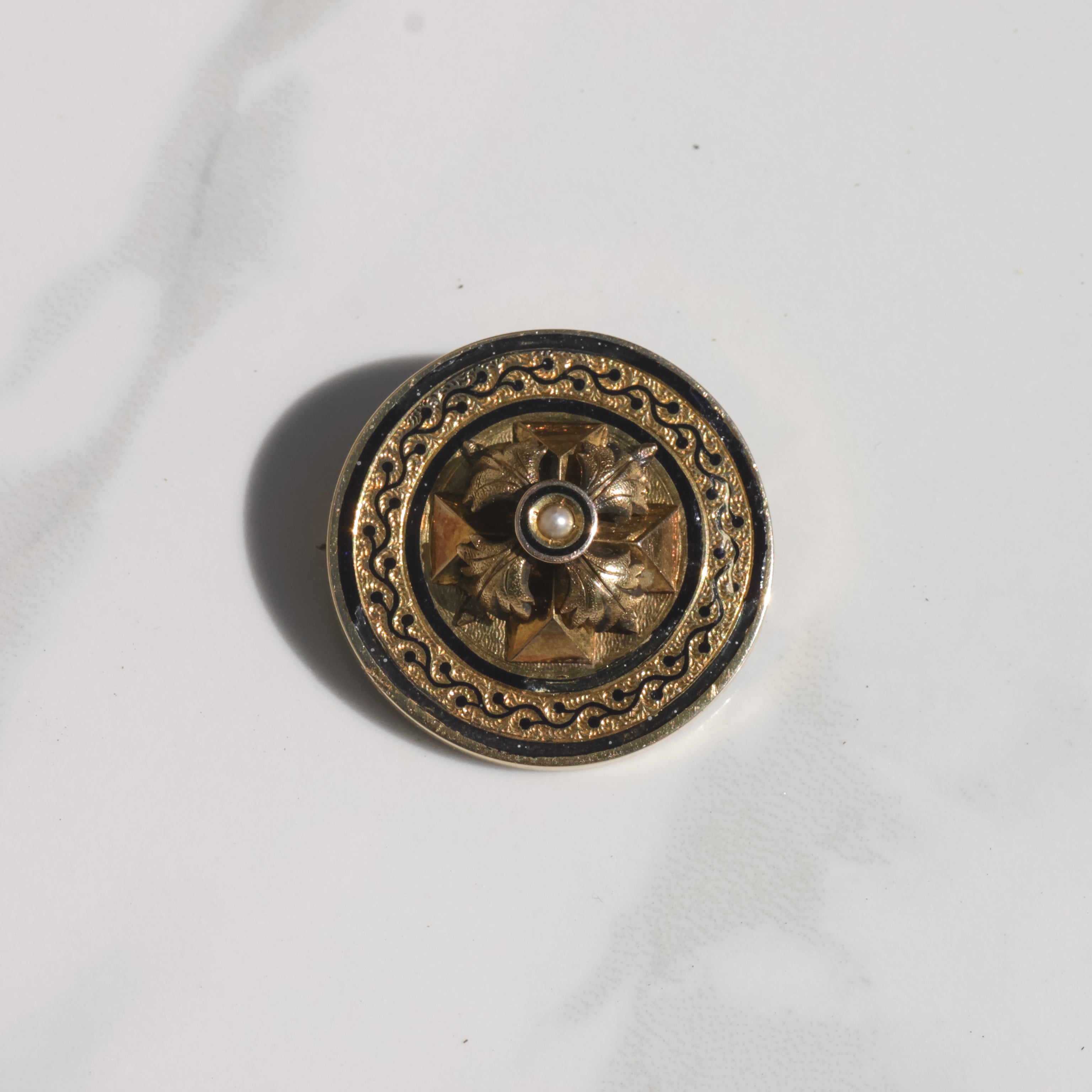 Antique Seed Pearl and Enamel Brooch/Pendant 14k