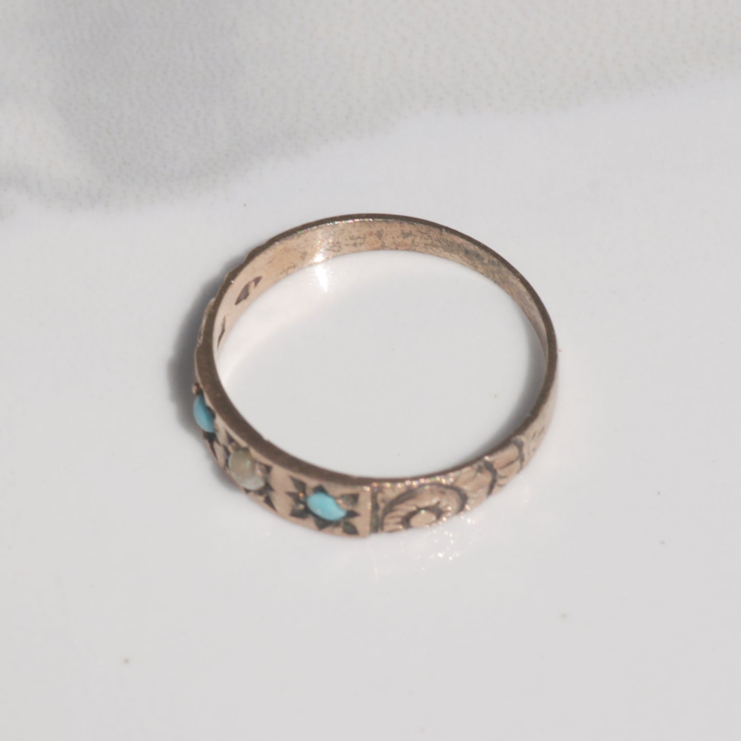 Antique Victorian Pearl and Turquoise Baby Ring 9k Gold Sz 4 1/2