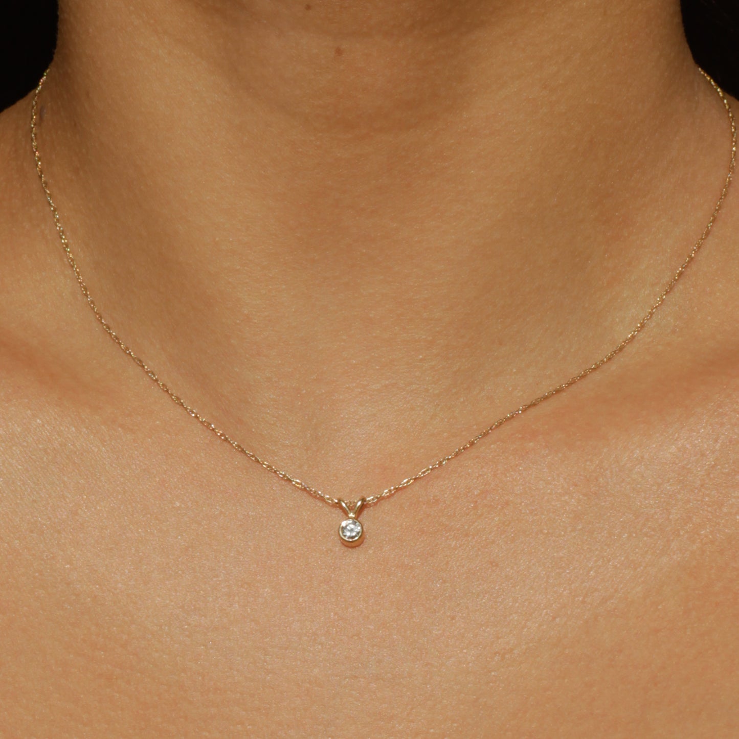 Estate Bezel-Set Diamond Pendant Necklace 14k